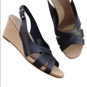 NEW UGG espadrille wedge black leather sandals 11